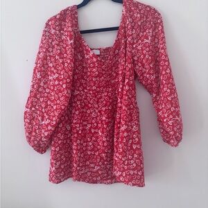 Red Heart Print Women's Top